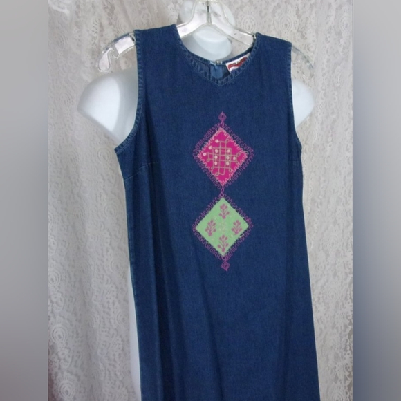 County Wear Blue Denim Jacket Maxi  Dress Pink Applique Embellished NWT - Picture 2 of 8